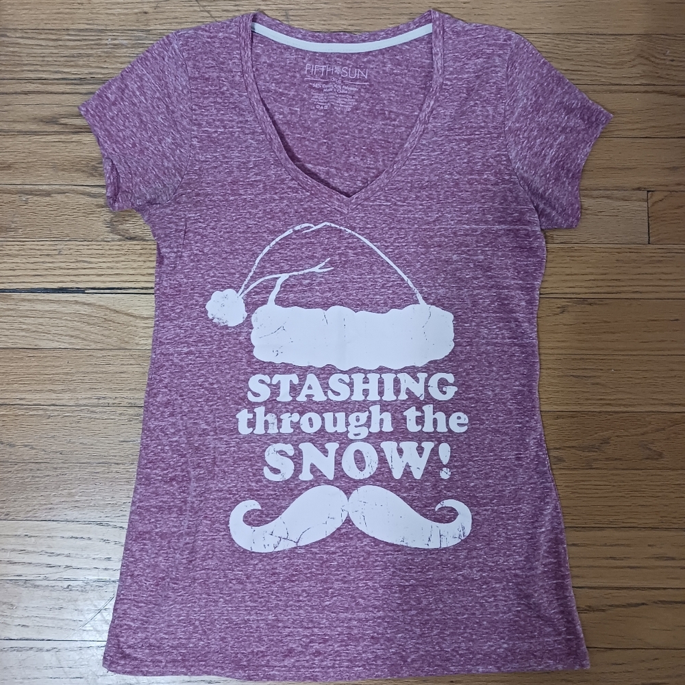 Stashing Through The Snow Funny Christmas V-Neck T-shirt